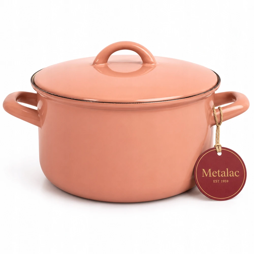 Emaliuotas puodas su dangčiu Žemas 20cm 2,75L Metalac Mocha Mousse