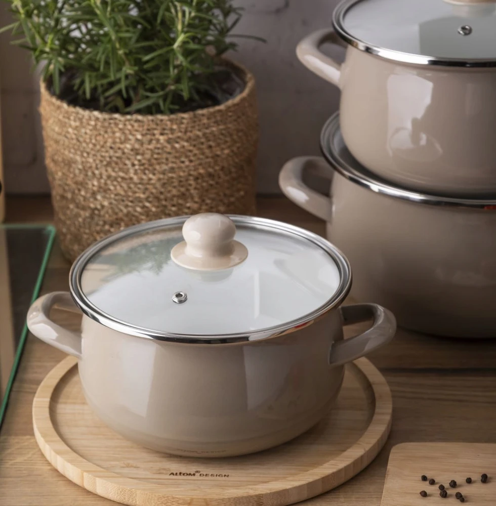 Emaliuotas puodas su dangteliu, dujų indukcija 20 cm Altom Design taupe 2,7 l