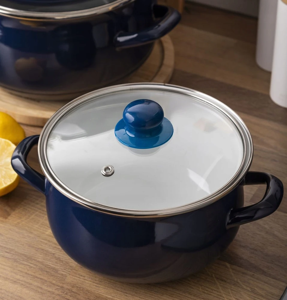 Emaliuotas puodas su dangteliu, dujų indukcija, 20 cm, Altom Design, tamsiai mėlyna, 2,7 l