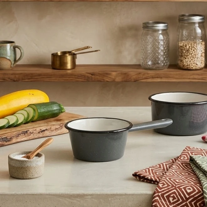 Altom Design Emaliuotas puodas su rankena, indukcinis puodas, Silesia, pilkai dėmėtas, 0,45l