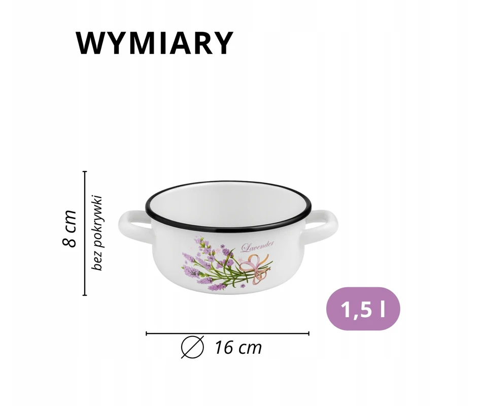 Emaliuotas puodas su rankenomis Puodas 1,5 L 16 cm Indukcinės dujos Igmar Lavender