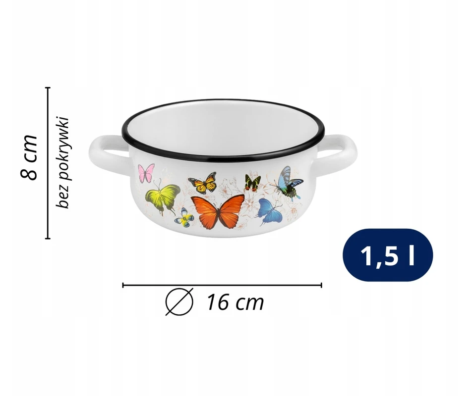 Emaliuotas puodas su rankenomis Puodas 1,5 L 16 cm Indukcinės dujos Igmar Butterflies