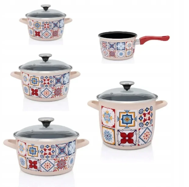 Emaliuotas puodas su stikliniu dangteliu, 16 cm 1,9L, kreminis METALAC Porto