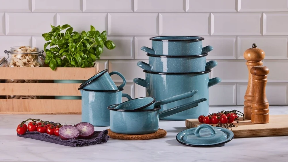 Emaliuotas puodelis indukcijai, dujinis indas, Altom Design, šalavijas, 0,45 l