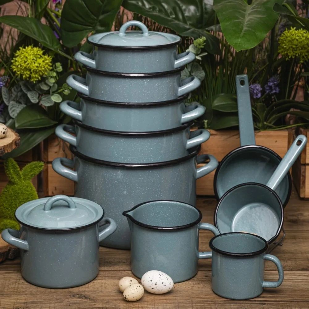 Emaliuotas puodelis indukcijai, dujinis indas, Altom Design, šalavijas, 0,45 l