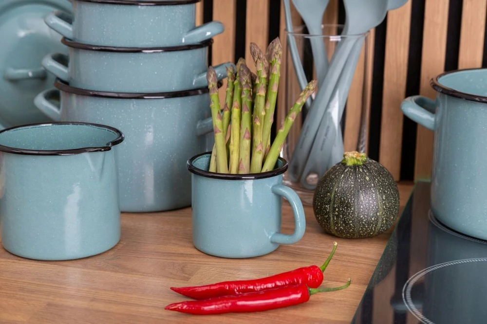 Emaliuotas puodelis indukcijai, dujinis indas, Altom Design, šalavijas, 0,45 l