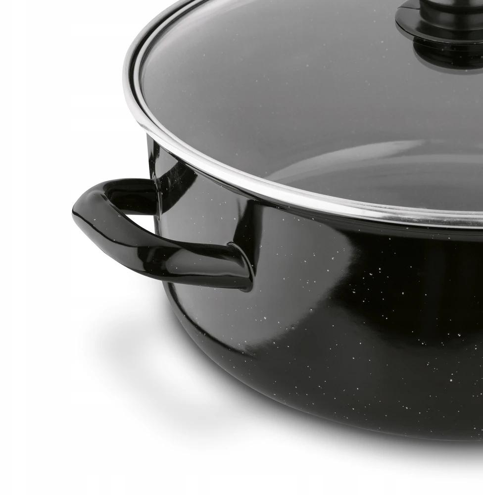 Emaliuotas PUODŽIO DANGIS DUJINĖ KROSTELĖ Žema RETRO Tadar 6L 28cm