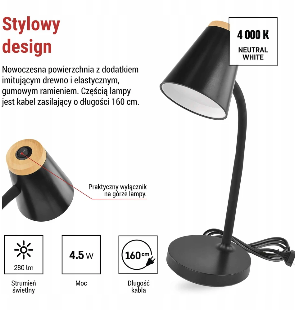 EMOS TARA lampa stołowa LED 4,5 W juoda