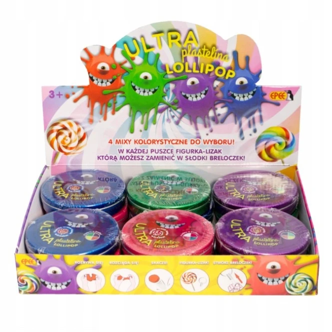 Epee ULTRA PLASTICINE Lollipop 4 spalvos viduje + figūrėlė, ledinuko raktų pakabukas