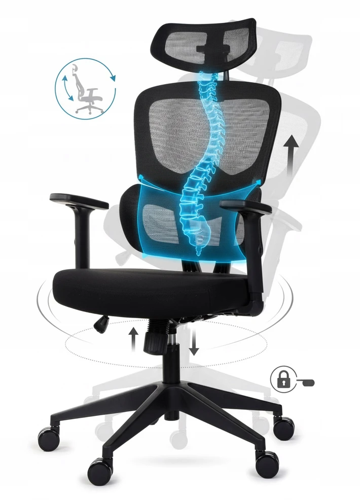Ergonomiczny fotel biurowy GIOSEDIO FXA004 regulowane podłokietniki, BHP