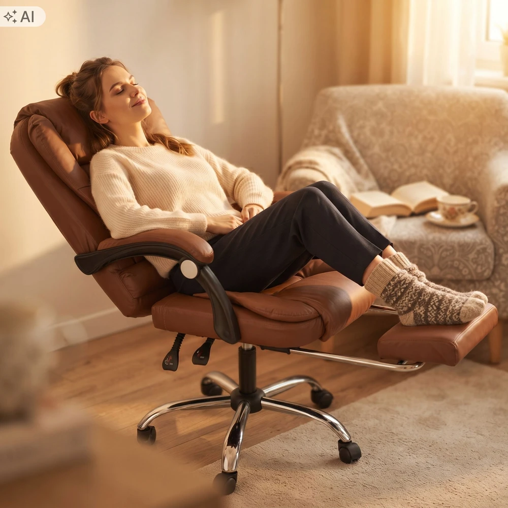 Escal FOTEL biurowy su funkcija MASAŻU su podnóżkiem ekoskóra ruda relax LP100BR