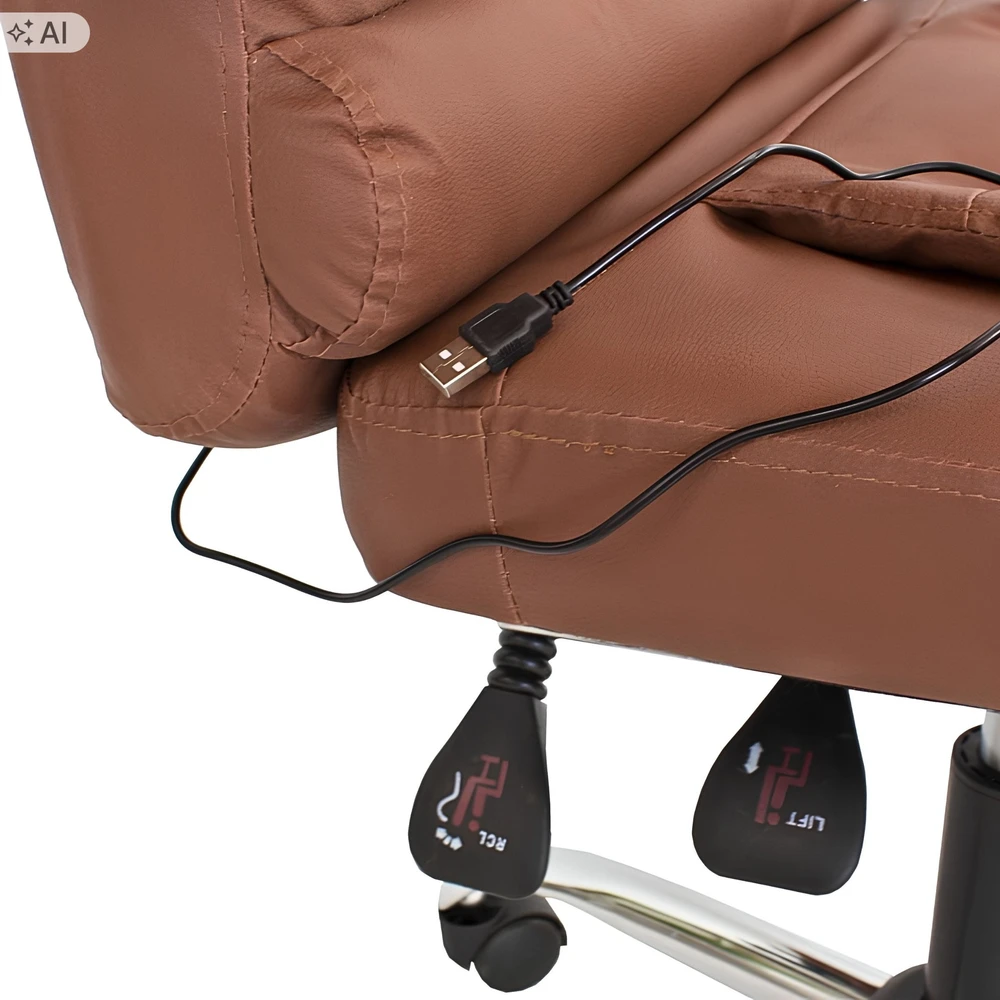 Escal FOTEL biurowy su funkcija MASAŻU su podnóżkiem ekoskóra ruda relax LP100BR