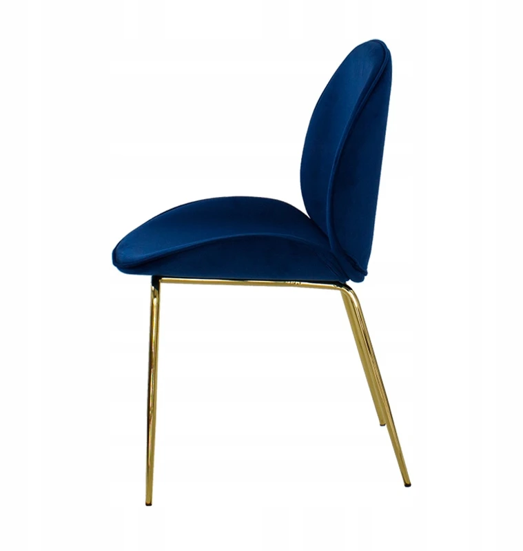 Escal Glamour mėlyna art deco kėdė svetainei, valgomajam, auksinės kojos 020V-BL