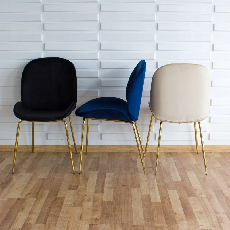 Escal Glamour mėlyna art deco kėdė svetainei, valgomajam, auksinės kojos 020V-BL