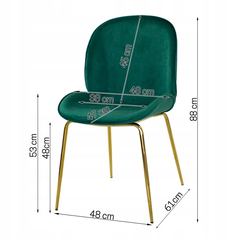 Escal Žalia kėdė svetainei ir valgomajam GLAMOUR, elegantiškos auksinės kojos 020V-GR
