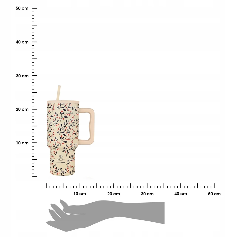 Estia DIDELIS TERMINIS PUODULIS SU ŠIAUDU 900 ML smėlio spalvos su rankena kavai ir arbatai