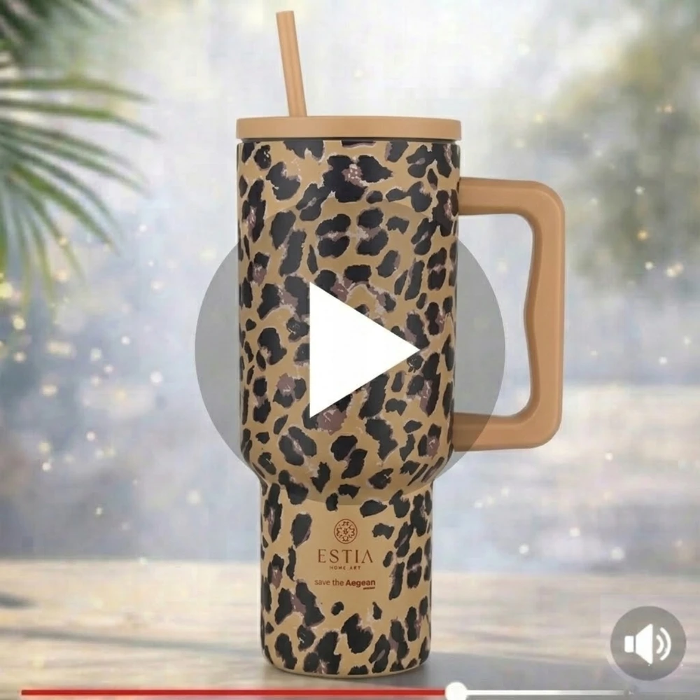 Estia Didelis termo puodelis su šiaudeliu 900 ml kavai ir arbatai 6/12h pantera MADINGA