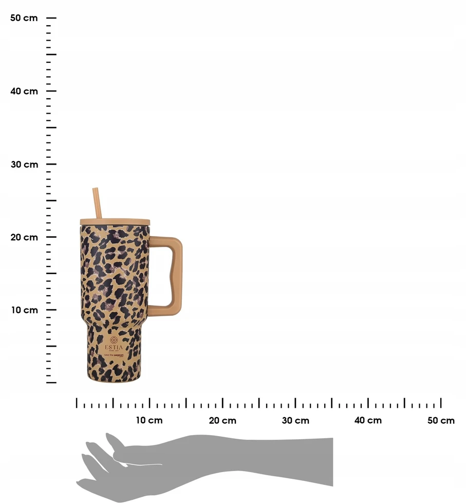 Estia Didelis termo puodelis su šiaudeliu 900 ml kavai ir arbatai 6/12h pantera MADINGA