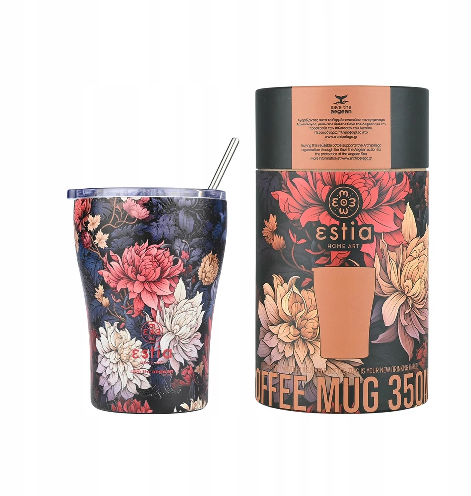 Estia Gėlėtas termokubilas su šiaudeliu 350ml