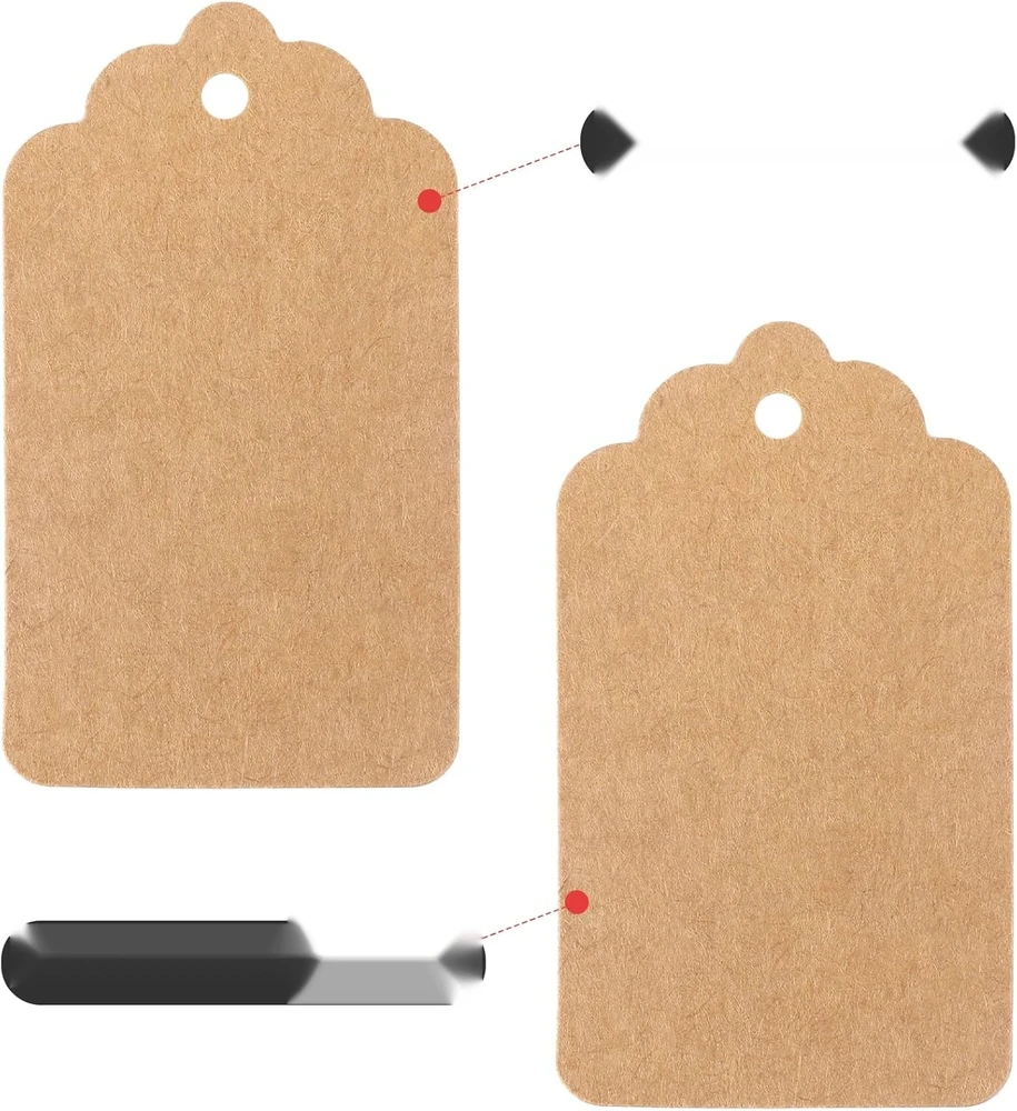 ETIKETĖS 100 Vnt. 7X4CM RUDO KRAFTPOPIERIAUS pakabinimo etiketė