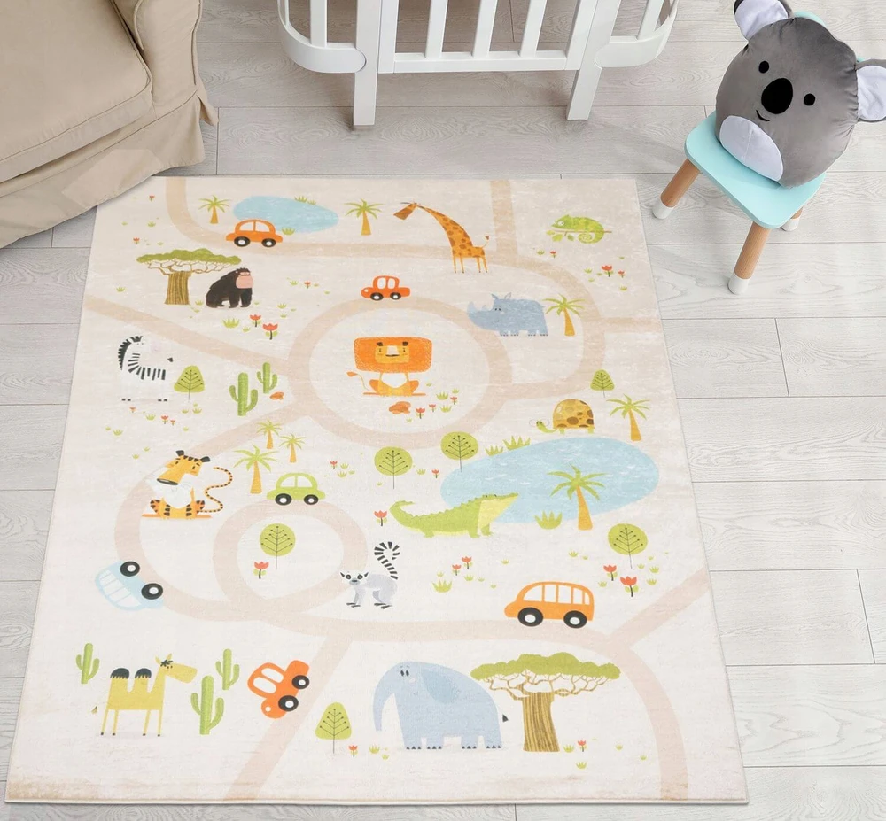 Eureka Home DYWAN DZIECIĘCY DO POKOJU DZIECKA ANTYPOŚLIZGOWY SAFARI MODNY 80X120