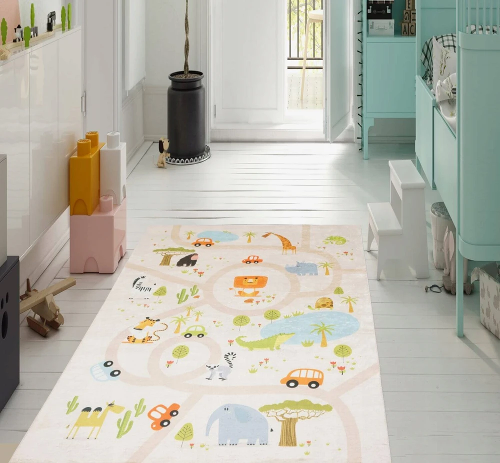 Eureka Home DYWAN DZIECIĘCY DO POKOJU DZIECKA ANTYPOŚLIZGOWY SAFARI MODNY 80X120