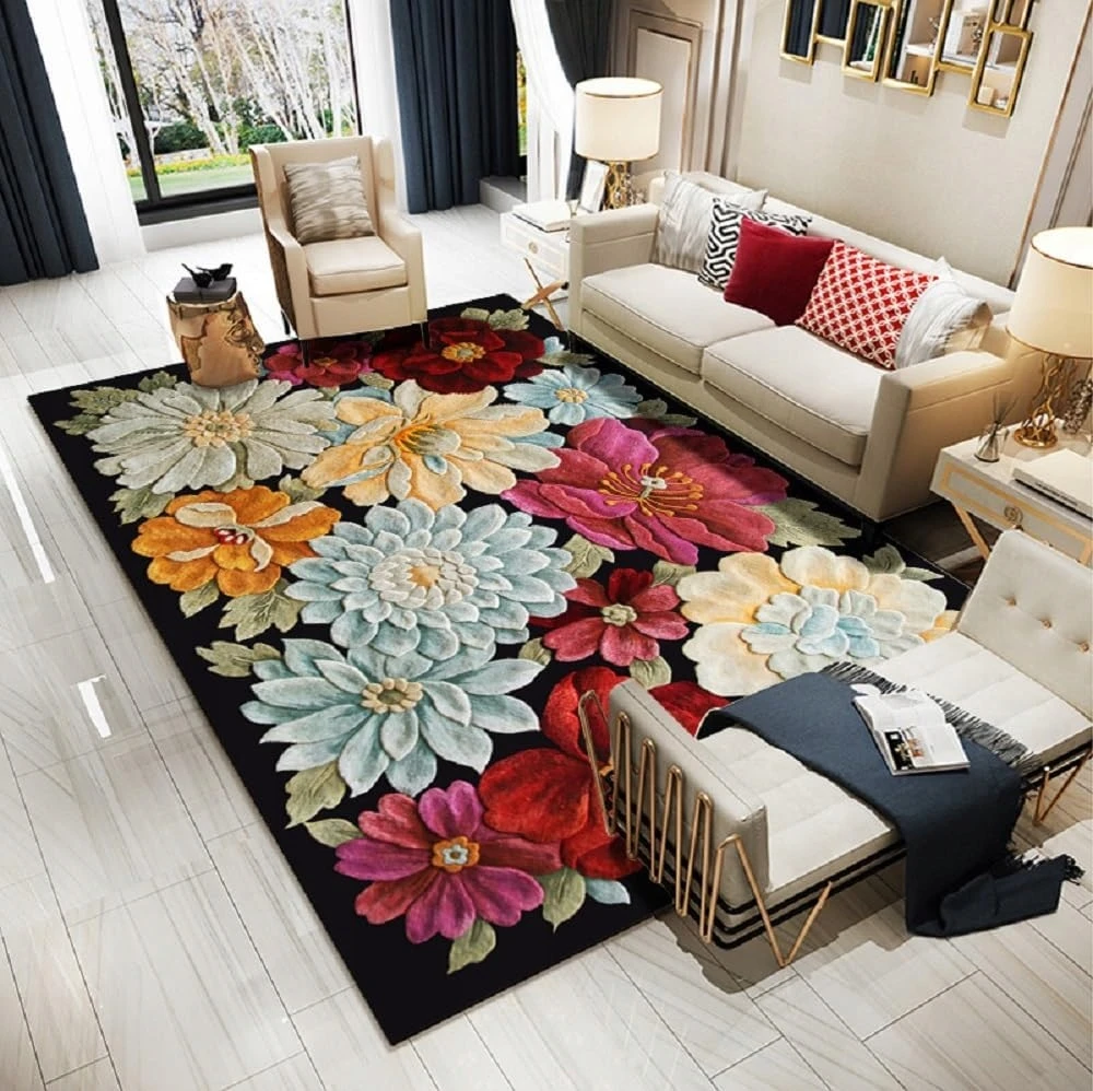 Eureka Home Kiliminės gėlės bijūnai aksomas plaunamas 80x120 spalvų neslystantis veliūras 120