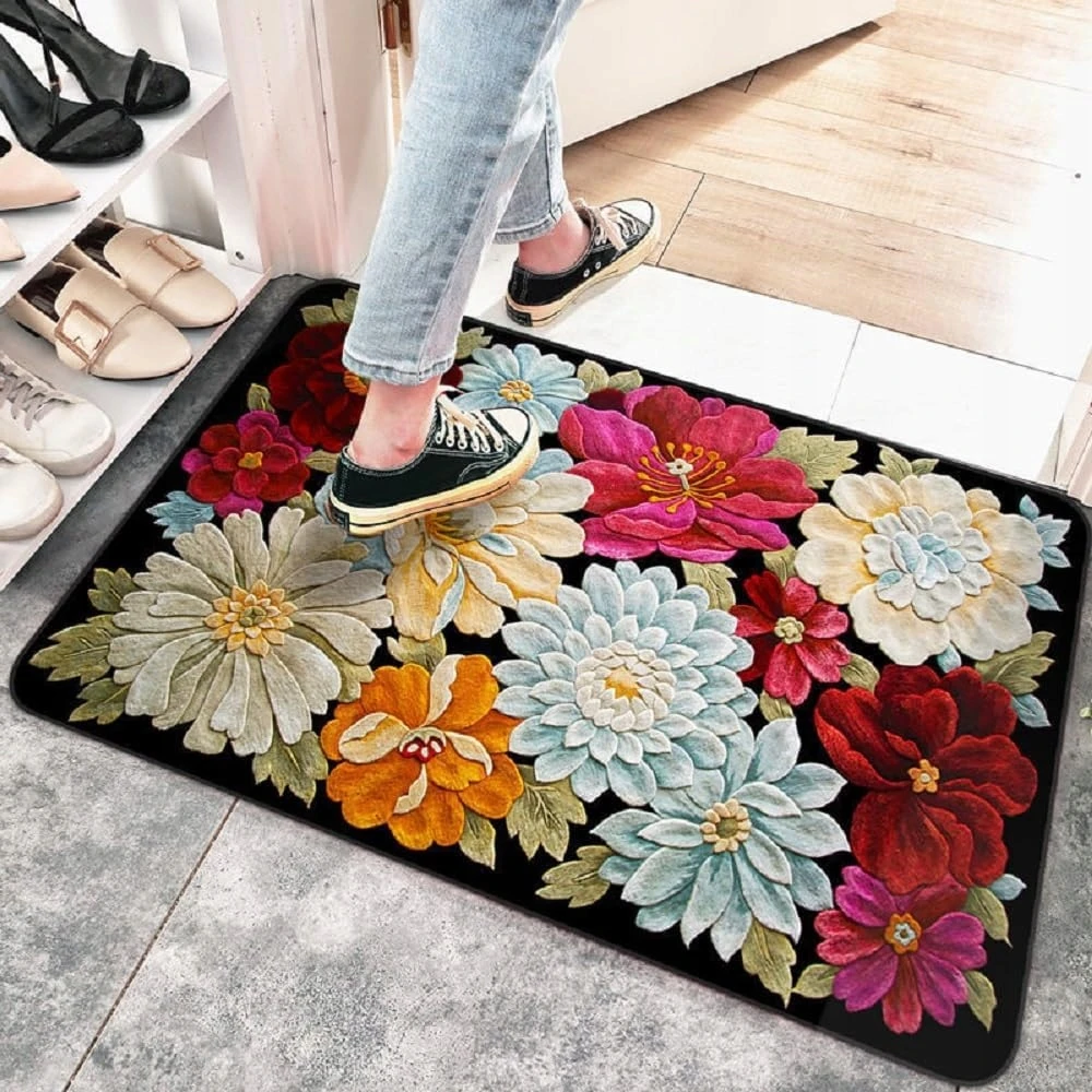 Eureka Home Kiliminės gėlės bijūnai aksomas plaunamas 80x120 spalvų neslystantis veliūras 120