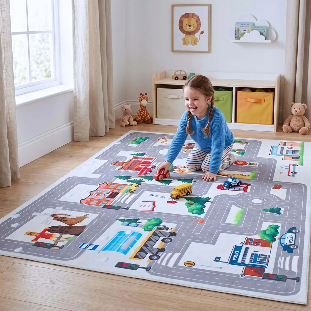 Eureka Home VAIKŲ KILIMAS KELIŲ GATVĖS VAIKŲ KAMBARIAI, ANTISLĖDIMAS 120X180