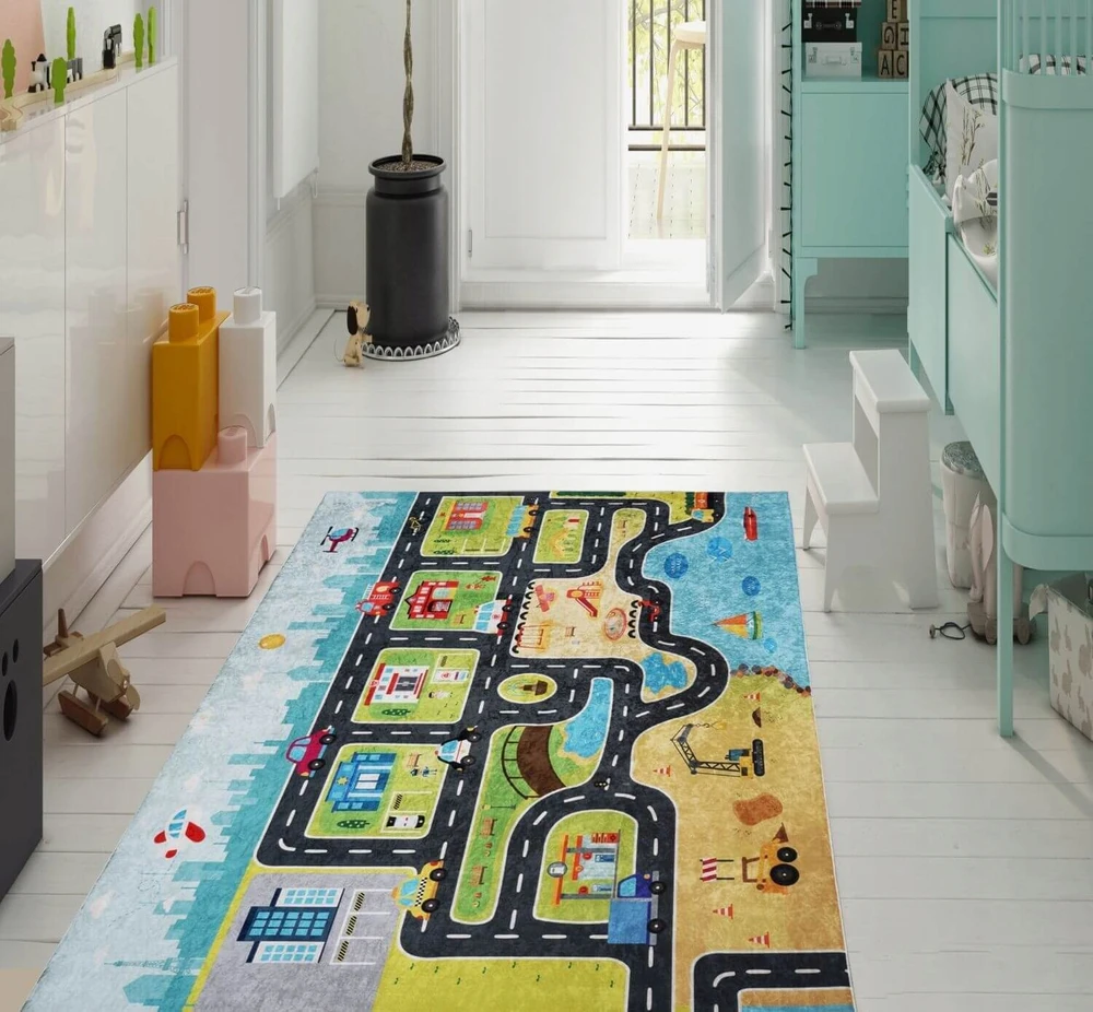 Eureka Home VAIKŲ KILIMAS KELIŲ GATVĖS VAIKŲ KAMBARIUI, ANTISLIDYMAS 80X120