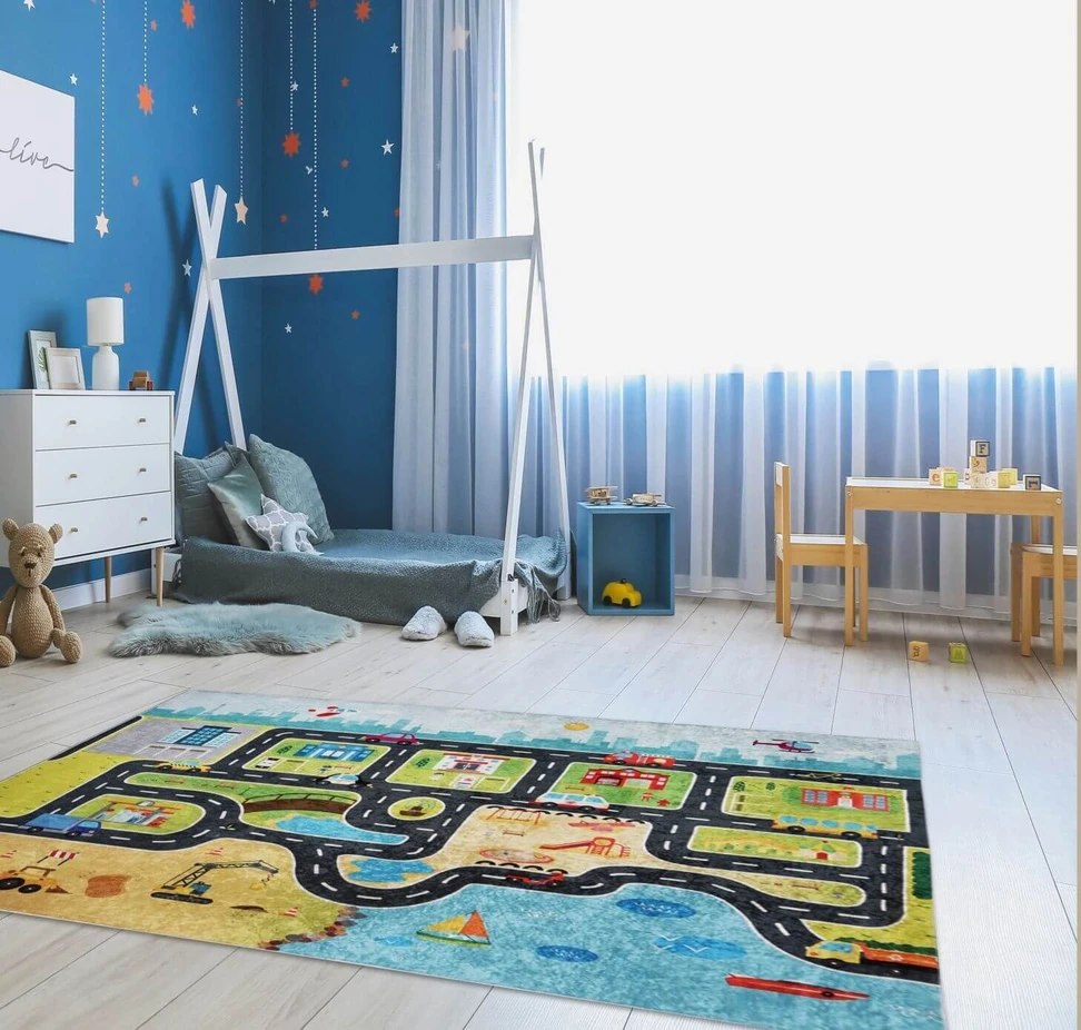 Eureka Home VAIKŲ KILIMAS KELIŲ GATVĖS VAIKŲ KAMBARIUI, ANTISLIDYMAS 80X120