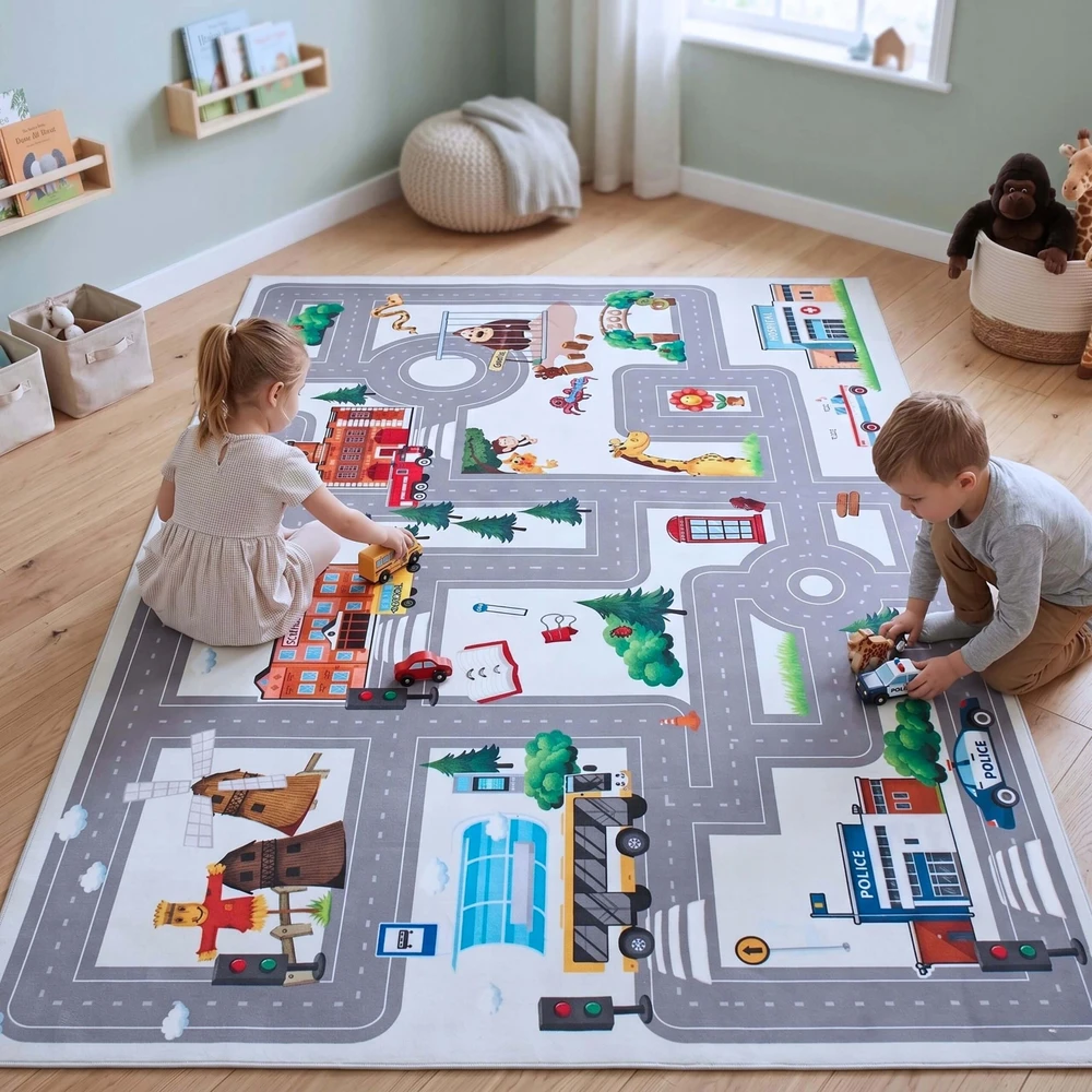 Eureka Home VAIKŲ KILIMAS KELIŲ GATVĖS VAIKŲ KAMBARIAI, ANTISLĖDIMAS 120X180
