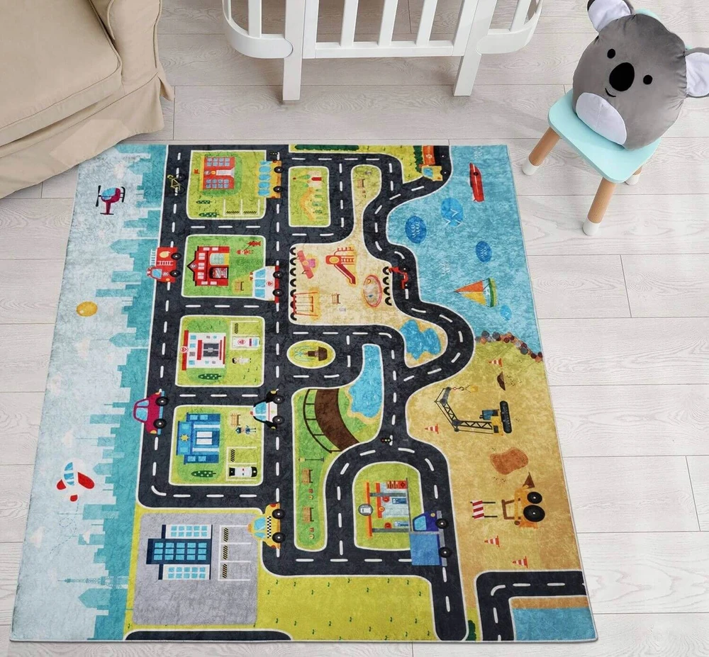 Eureka Home VAIKŲ KILIMAS KELIŲ GATVĖS VAIKŲ KAMBARIUI, ANTISLIDYMAS 80X120