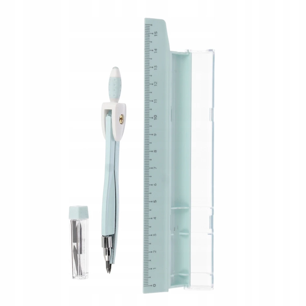 Euro Trade Metalinis kompasas + 15 cm liniuotė pastelinės mėlynos spalvos - STARPAK