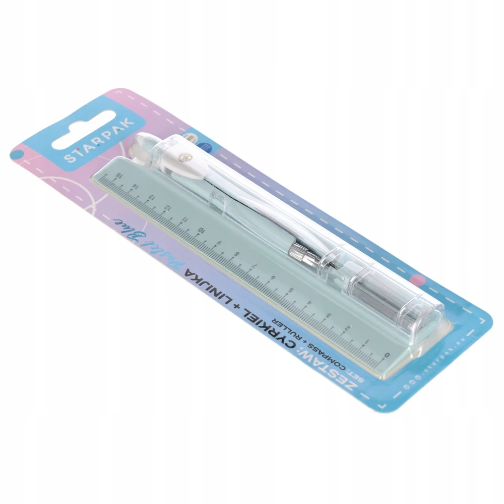 Euro Trade Metalinis kompasas + 15 cm liniuotė pastelinės mėlynos spalvos - STARPAK
