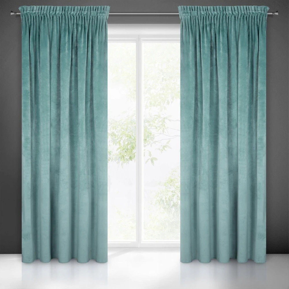 Naktinė užuolaida iš minkšto aksomo Eurofirany DIVA LINE RIA 140X270 cm, juosta/ tunelis/ kabliukai, 300 g/m2, spalva: žydra