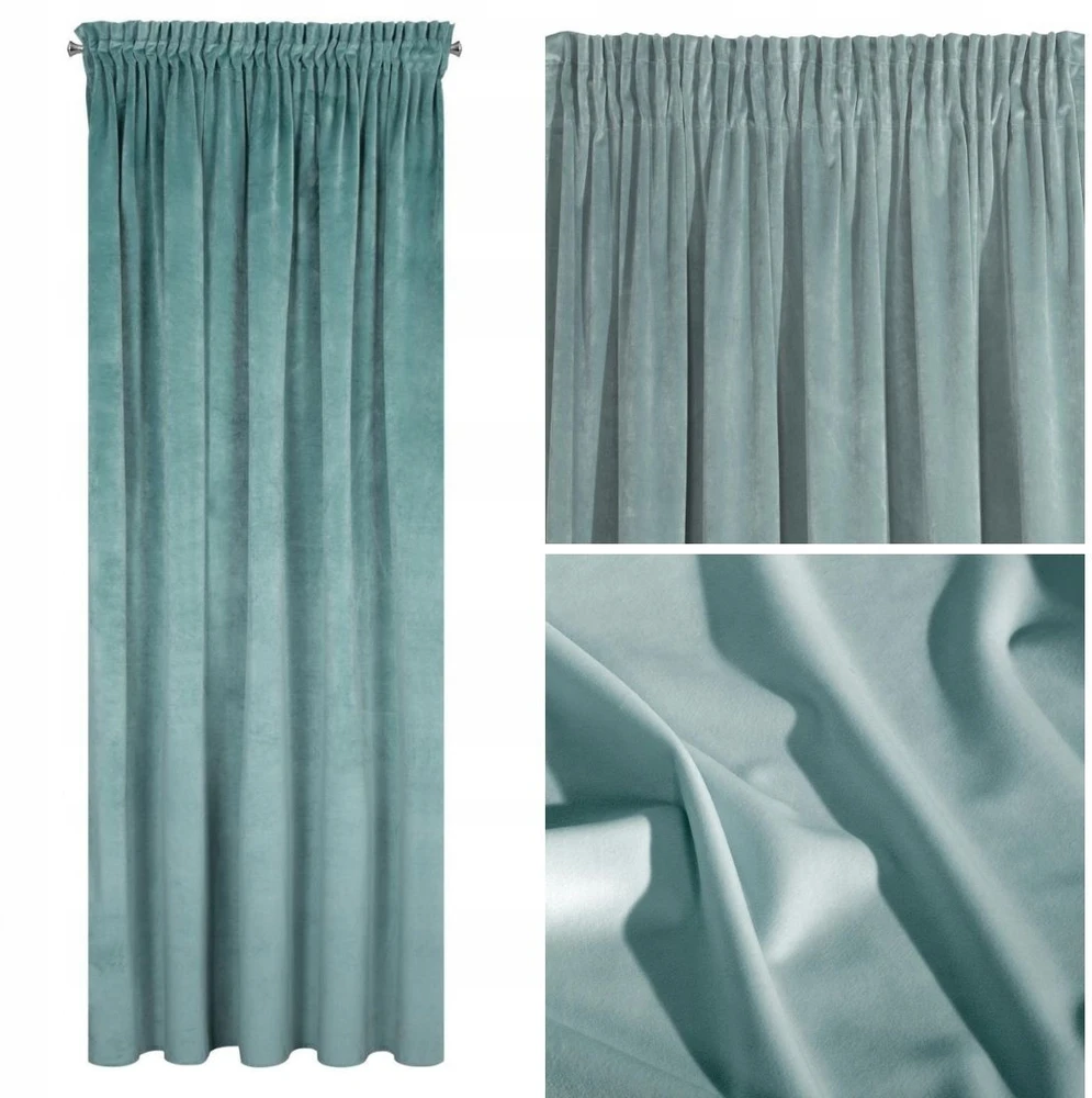 Naktinė užuolaida iš minkšto aksomo Eurofirany DIVA LINE RIA 140X270 cm, juosta/ tunelis/ kabliukai, 300 g/m2, spalva: žydra