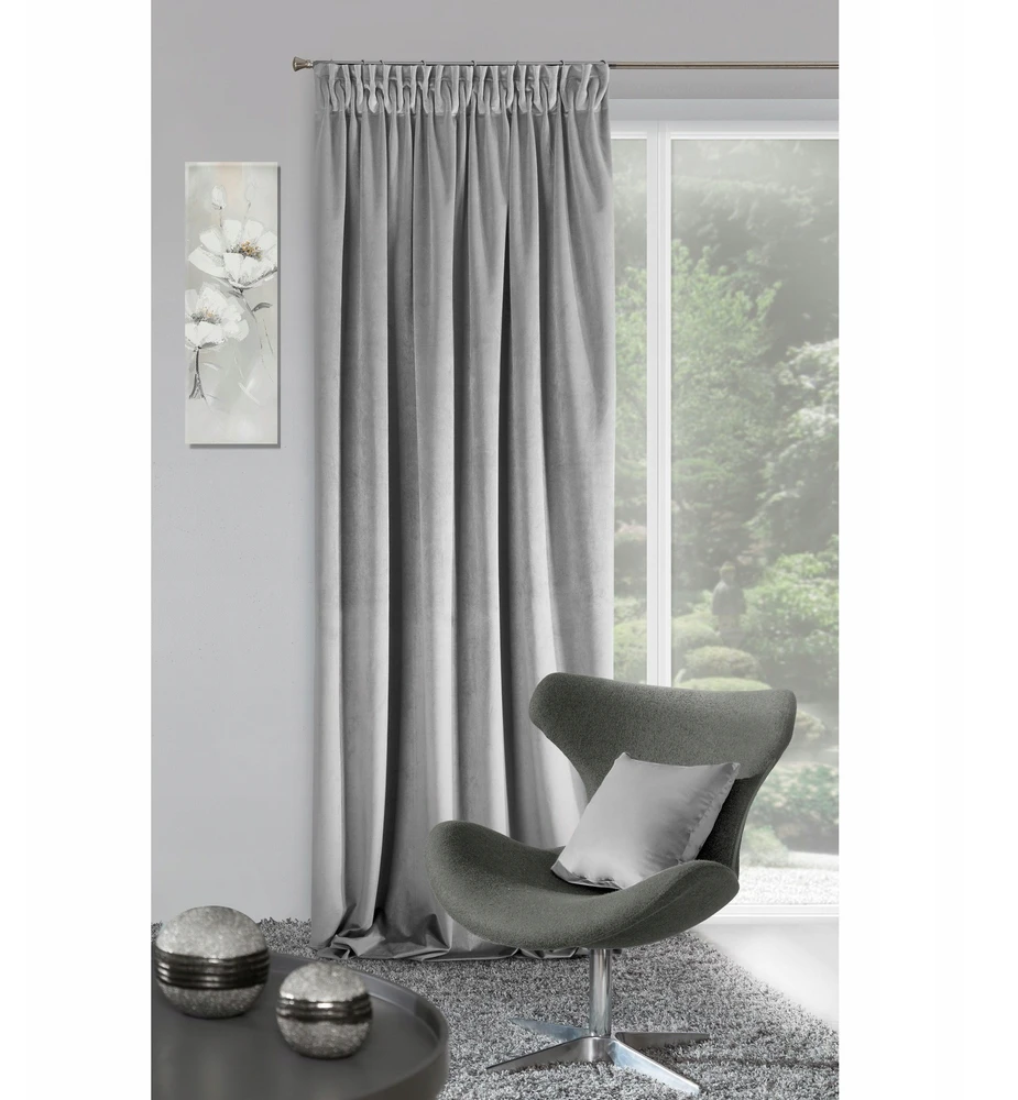 Naktinė užuolaida iš minkšto aksomo Eurofirany DIVA LINE RIA 140X270 cm, juosta/ tunelis/ kabliukai, 300 g/m2, spalva: plieno