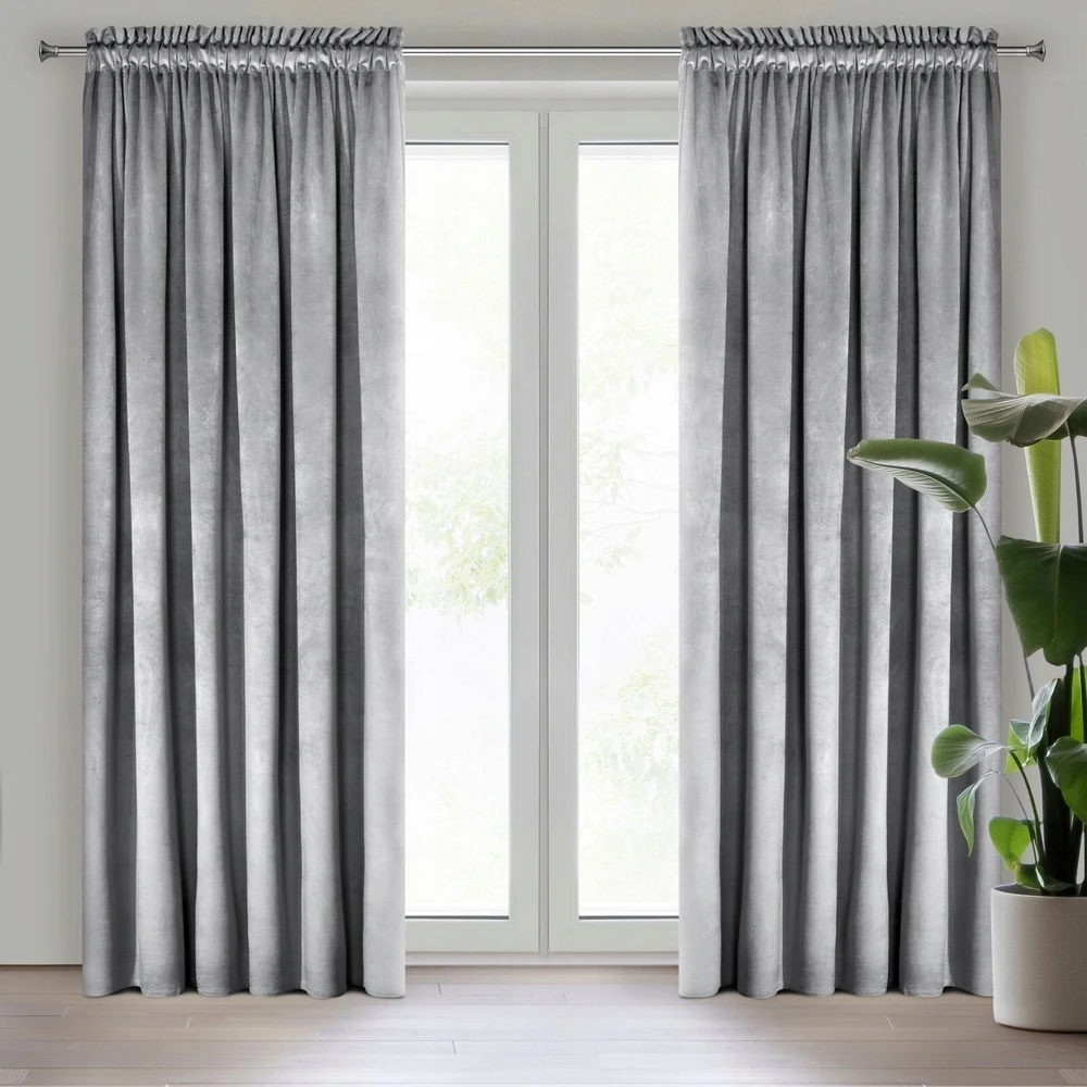 Eurofirany ZASŁONA WELUROWA PIĘKNA NOWOCZESNA ELEGANCKA SREBRNA 140X270 TAŚMA