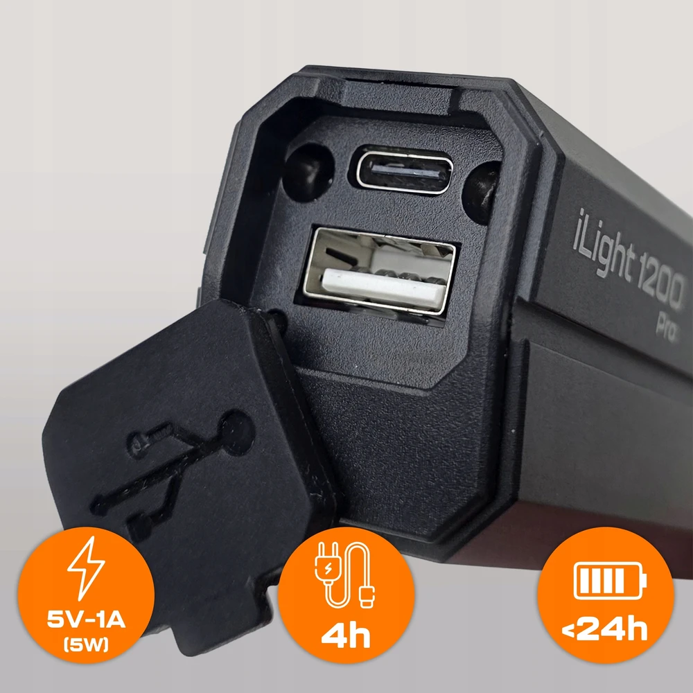 EVI DVIRAČIO LEMPAS stiprus LED apšvietimas PRIEKINĖ GALINĖ baterija USB-C SET 1200LM