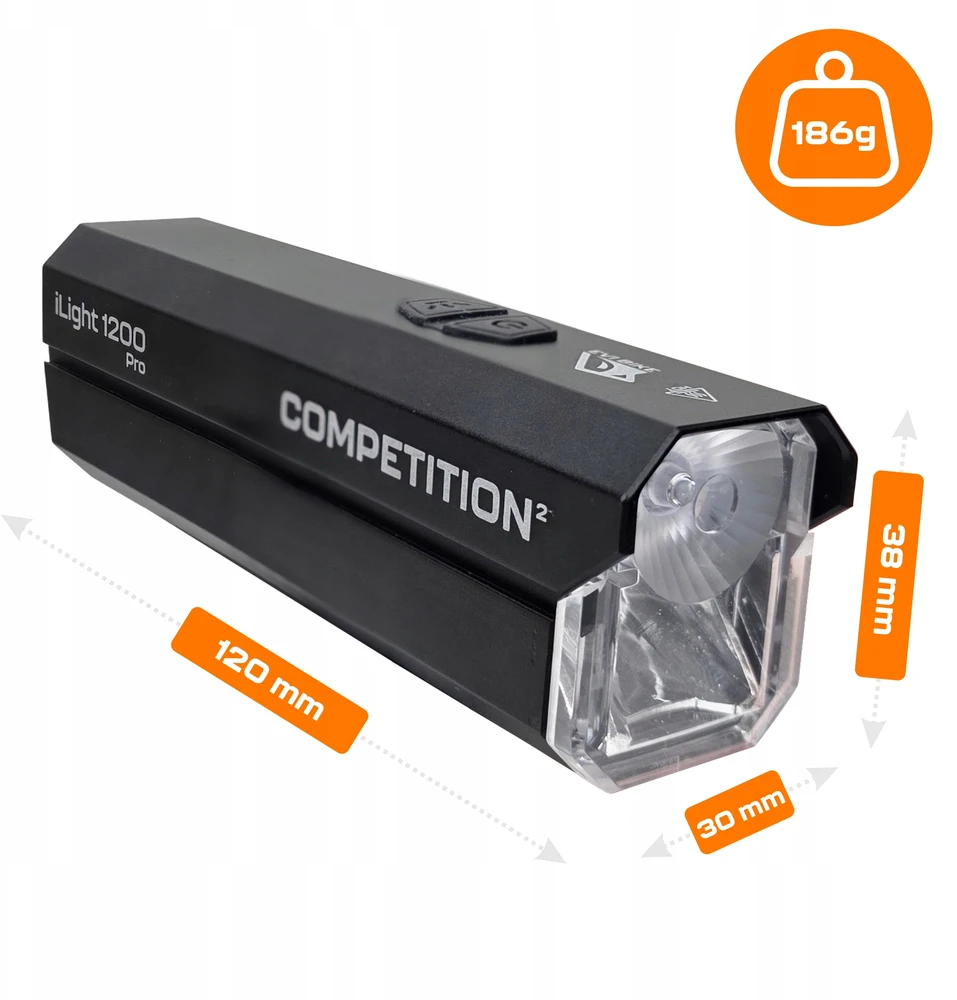 EVI DVIRAČIO LEMPAS stiprus LED apšvietimas PRIEKINĖ GALINĖ baterija USB-C SET 1200LM