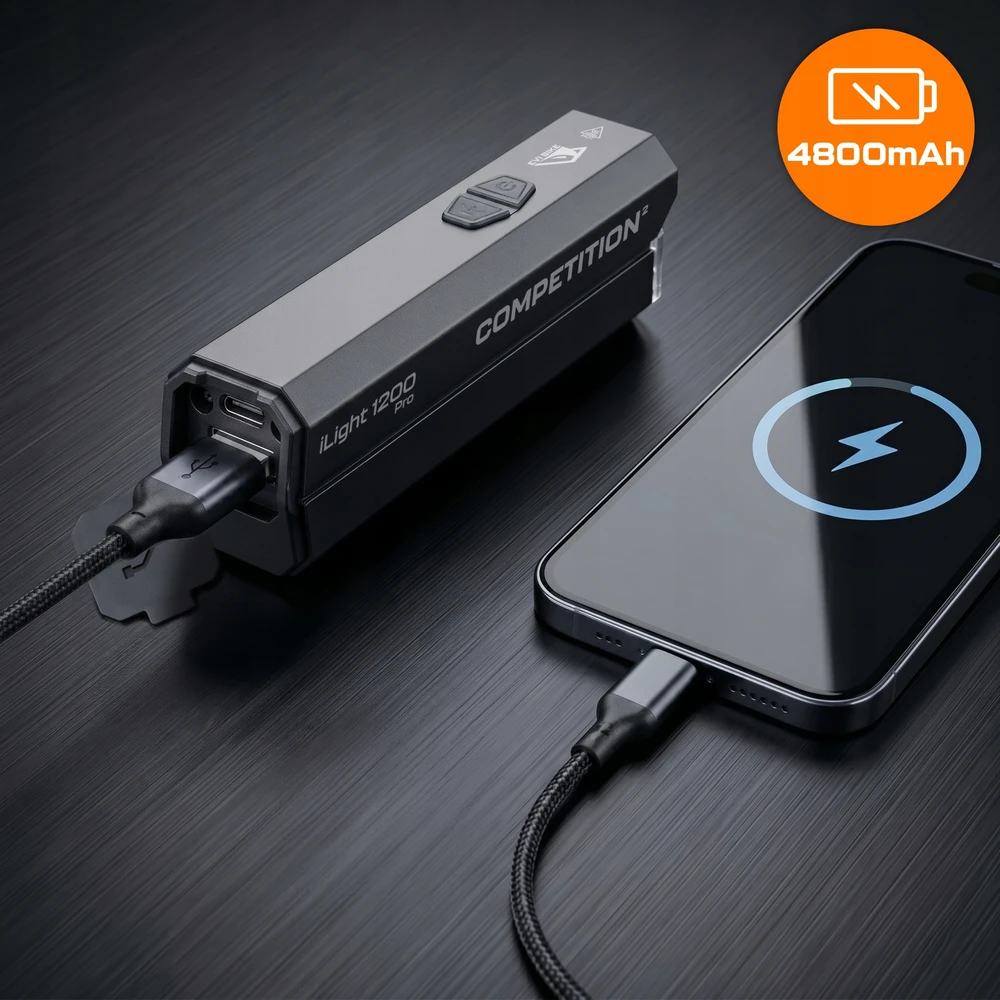 EVI DVIRAČIO LEMPAS stiprus LED apšvietimas PRIEKINĖ GALINĖ baterija USB-C SET 1200LM