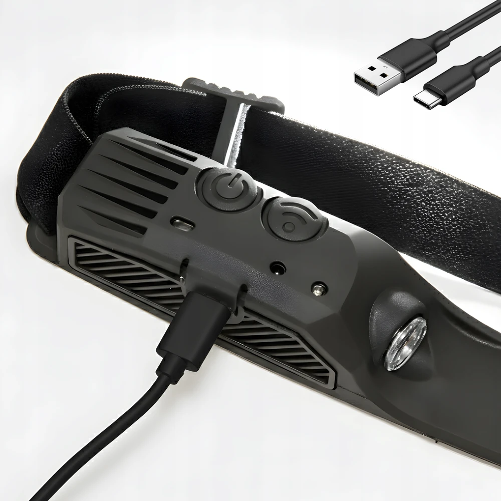 EVI LED GALVOS LEMPAS Įkraunamas GALVOS LEMPAS Galingas vandeniui atsparus žibintas GESTUES USB-C