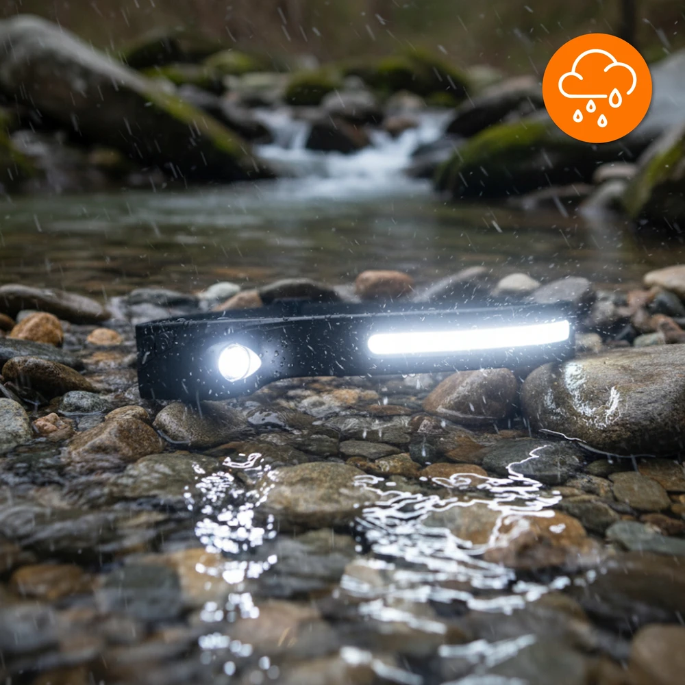 EVI LED GALVOS LEMPAS Įkraunamas GALVOS LEMPAS Galingas vandeniui atsparus žibintas GESTUES USB-C