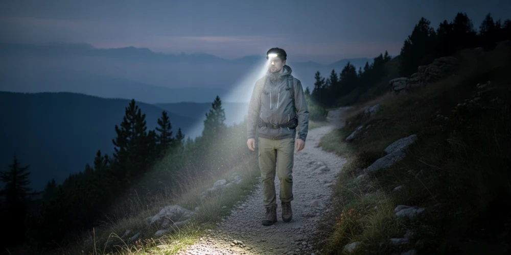 EVI LED GALVOS LEMPAS Įkraunamas GALVOS LEMPAS Galingas vandeniui atsparus žibintas GESTUES USB-C