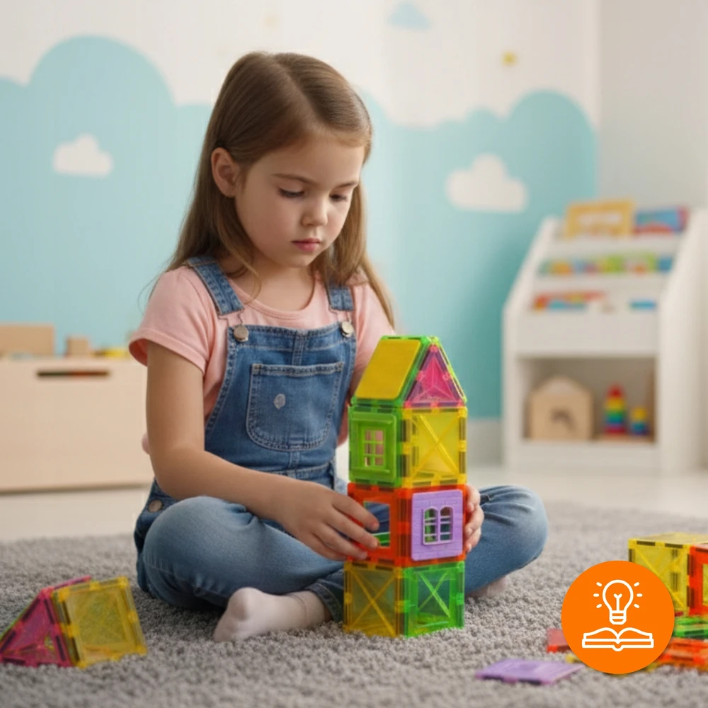 EVI MAGNETINĖS KONSTRUKCIJOS EDUKACINIAI BLOKAS 3D DĖLĖS DIDELIS RINKINYS 45 vnt.