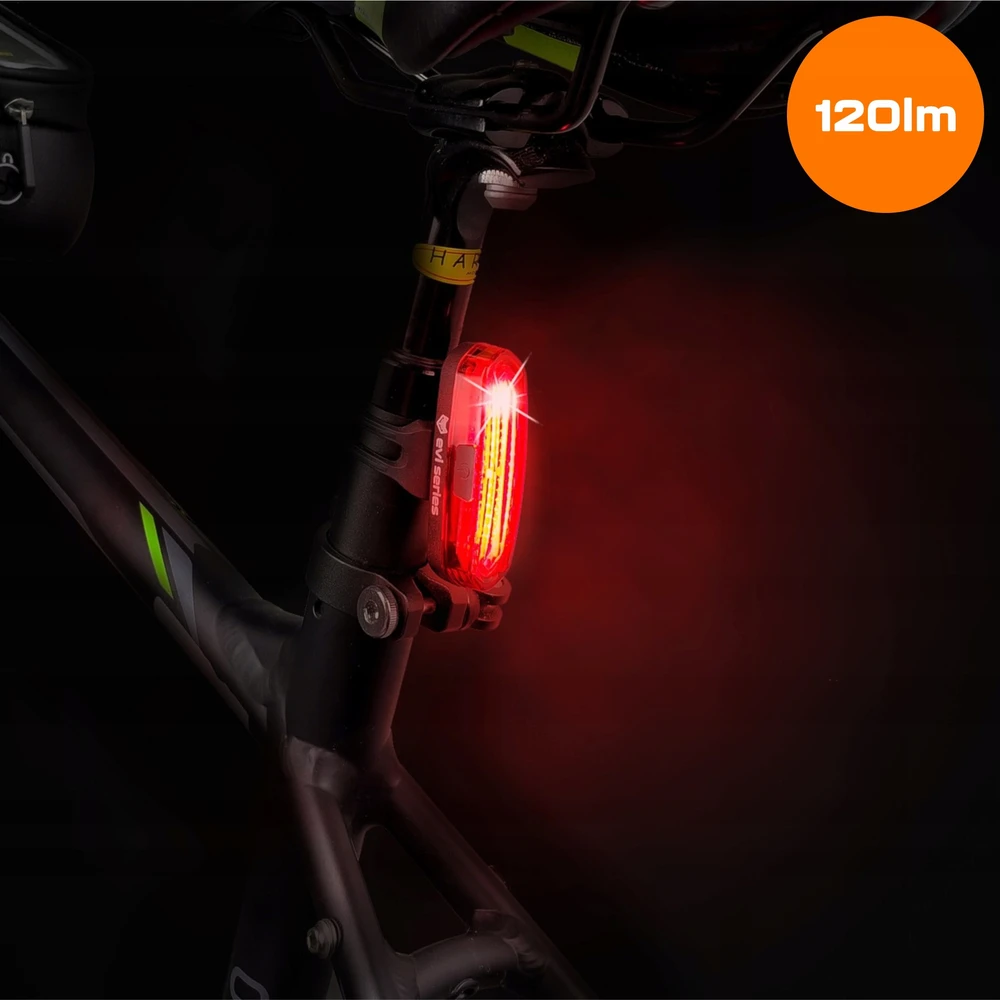 Evi series DVIRAČIO LEMPAS galinis LED žibintas stiprūs režimai 15H BATERIJOS 650mAh USB-C