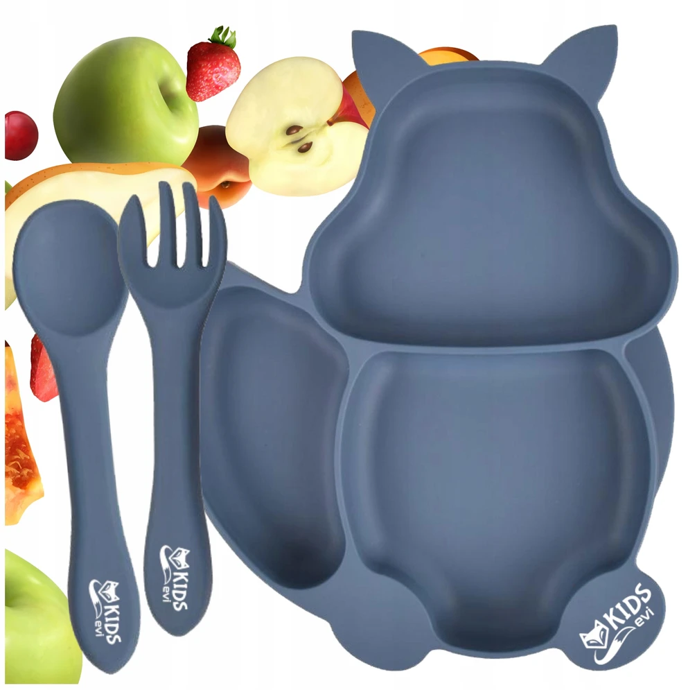 EVI Silikoninė lėkštė su siurbtuku SQUIRREL mokantis valgyti + BLW stalo įrankiai