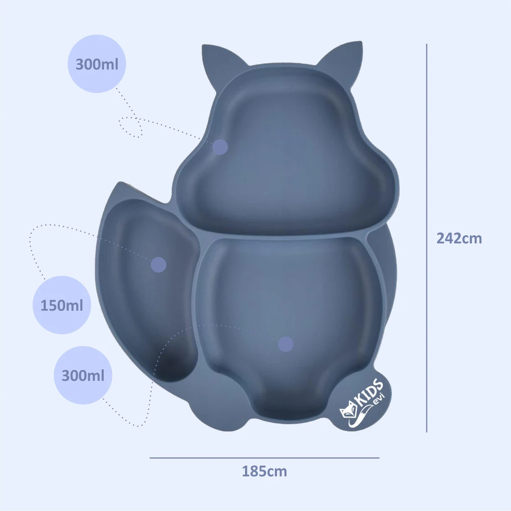 EVI Silikoninė lėkštė su siurbtuku SQUIRREL mokantis valgyti + BLW stalo įrankiai