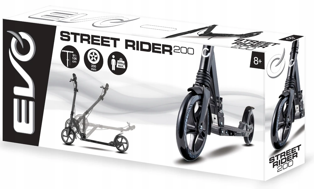 "Evo" sulankstomas dvivietis miesto motoroleris "Street Rider 200 Juodas" su koja 8+